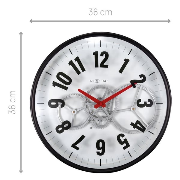 Miniatyrbillede 3 af 7: NeXtime Modern Gear Kvartsur Rund Sort, Hvid
