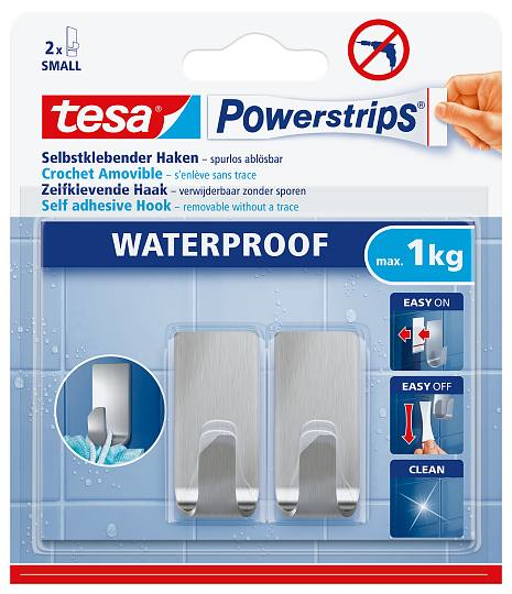 Miniatyrbillede 4 af 6: tesa Powerstrips Krog ZOOM WATERPROOF Small, metal, sølv egnet til limning på fliser, glas osv.