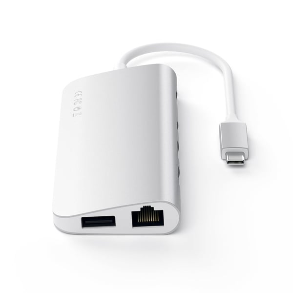 Satechi ST-TCMM8PAS kannettavien tietokoneiden telakka ja porttitoistin Langallinen USB 3.2 Gen 1 (3.1 Gen 1) Type-C Hopea