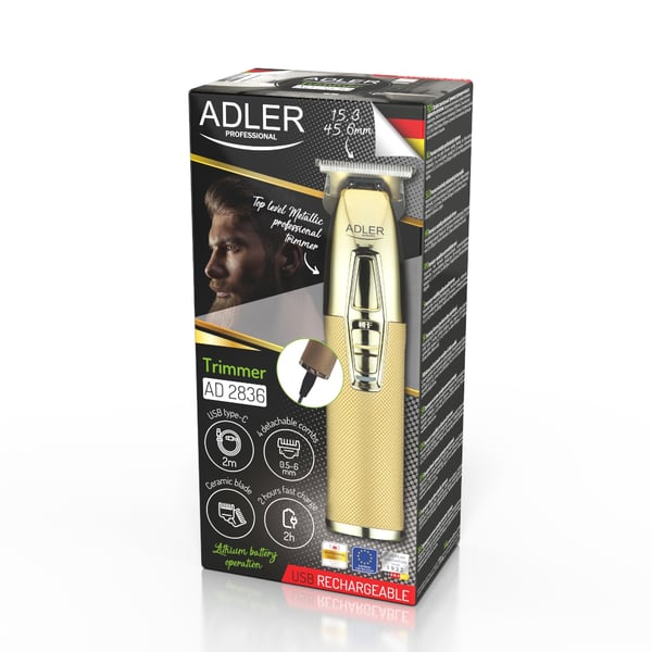 Adler AD 2836G skæg trimmer Batteri 4 6 mm Guld