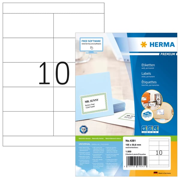 HERMA 4281 utskriftsbara etiketter Vit Självhäftande skrivaretikett HERMA 4281 utskriftsbara etiketter Vit Självhäftande skrivaretikett