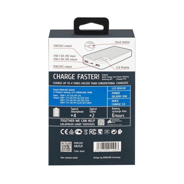 Miniatyrbillede 5 af 16: Rivacase VA2521 powerbank Lithium polymer (LiPo) 20000 mAh Grå