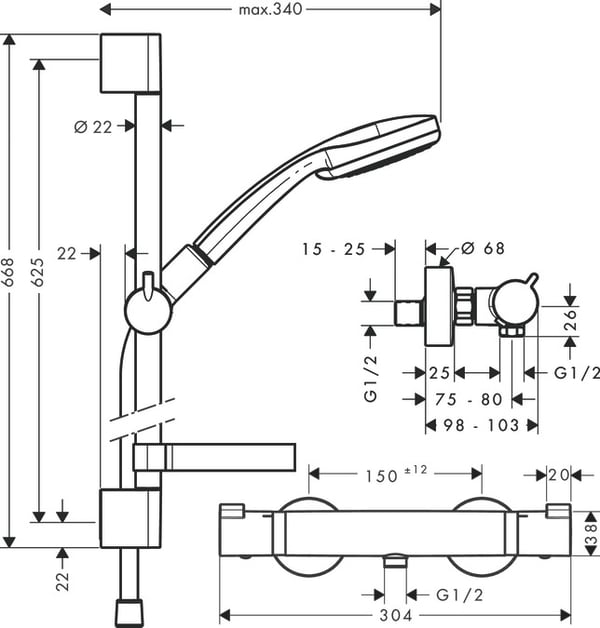 Miniatyrbillede 2 af 2: Hansgrohe Croma 100 brusesystem Krom