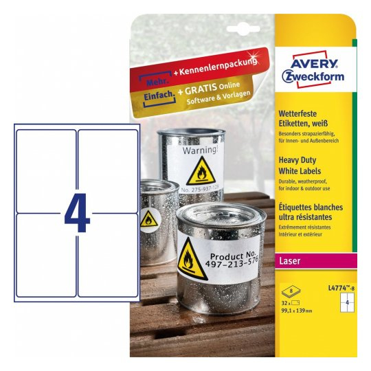 Miniatyrbillede 1 af 4: Avery L4774-8 print etiket Hvid Selvklæbende printeretiket