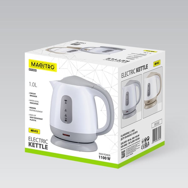 Maestro MR-012-BEIGE vattenkokare 1 l 1100 W Vit, Beige
