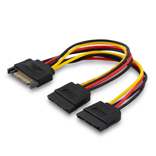 Miniatyrbillede 1 af 2: Savio Power cable SATA 15 pin (M) 2x SATA 15 pin (F) AK-17 Black Red White Yellow Sort, Rød, Gul 0,18 m