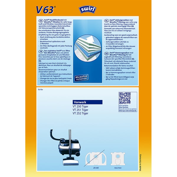 Swirl V 63 MicroPor Dammpåse Cylinderdammsugare
