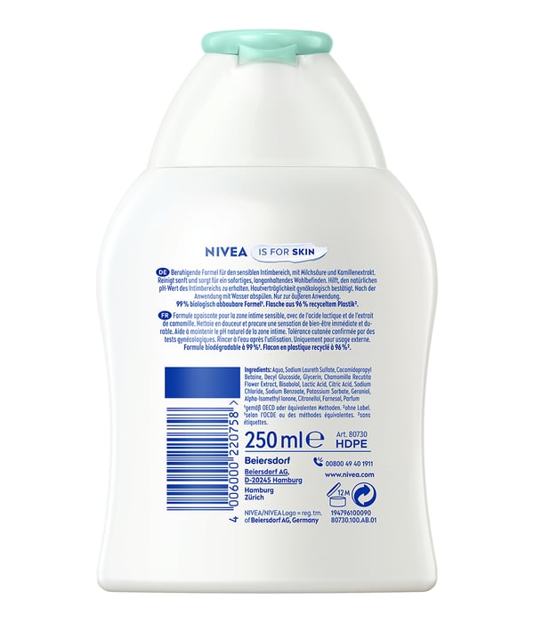 Pikkukuva 2 / 3: NIVEA Intimo Mild Fresh Intiimipesuvoide Naaras 250 ml Pullo