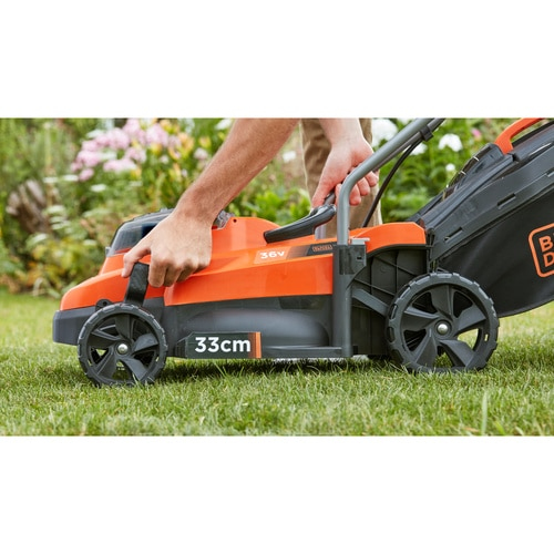 Miniatyrbillede 10 af 14: Black & Decker BCMW3336L2 Skubbe plæneklipper Batteri Sort, Orange
