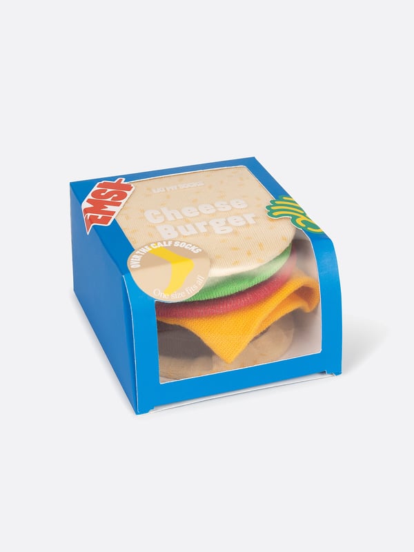 Miniatyrbild 1 av 5: EatMySocks Cheeseburger Unisex Crew-sockar Beige, Brun, Grön, Röd, Gul 1 par