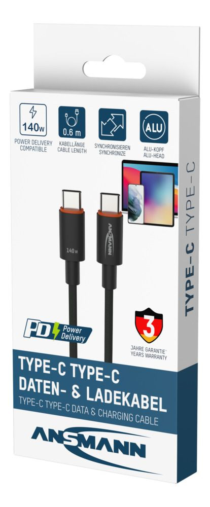 Miniatyrbillede 6 af 11: Ansmann 1700-0177 USB-kabel USB 2.0 0,6 m USB C 0,48 Gbit/sek. 140 W Anthracit