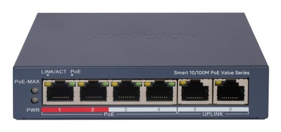 Hikvision DS-3E1106P-EI/M verkkokytkin Hallittu Gigabit Ethernet (10/100/1000) Power over Ethernet -tuki Harmaa