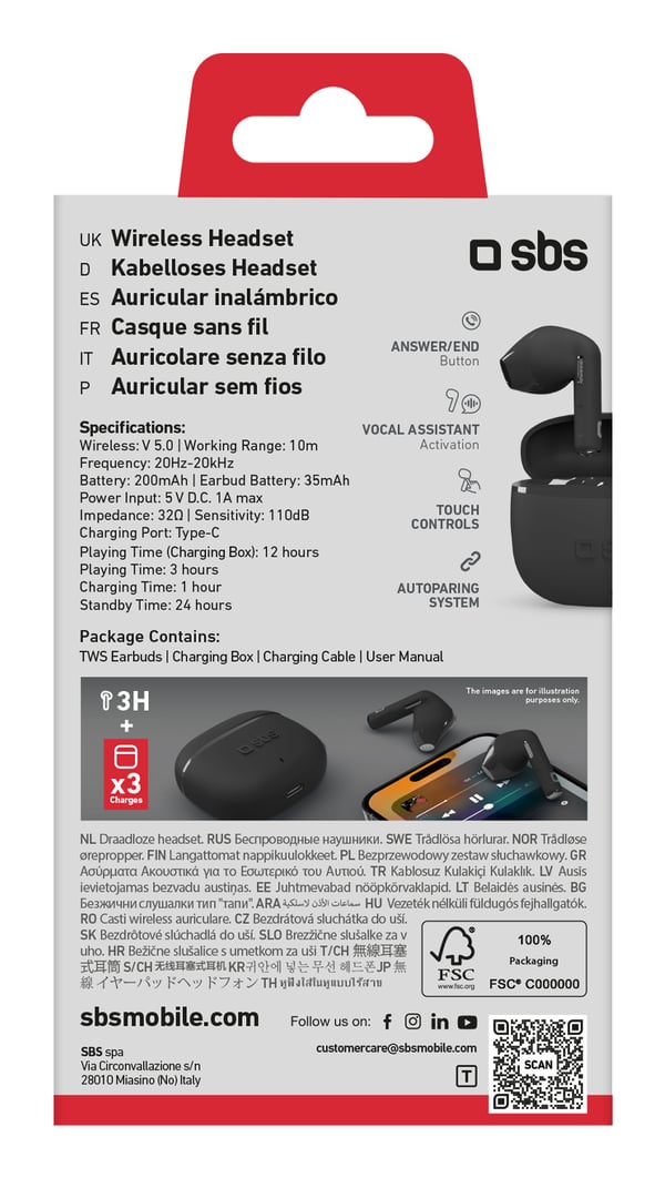 Pikkukuva 2 / 3: SBS TEEARTWSGOPODSK kuulokkeet ja kuulokemikrofoni True Wireless Stereo (TWS) In-ear Puhelut/Musiikki Bluetooth Musta