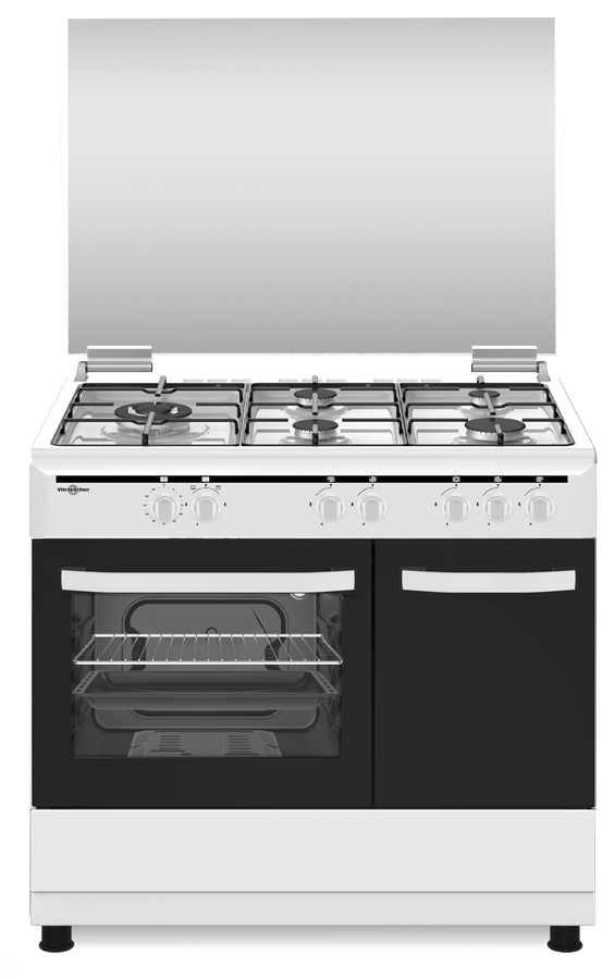 Vitrokitchen Elegance 90×60 Fritstående komfur Gas Gaskomfur Sort, Hvid