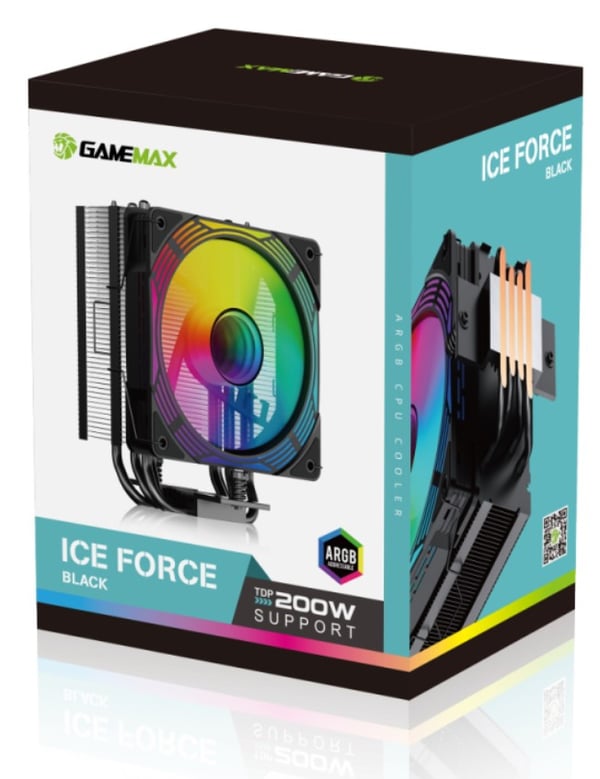 Pikkukuva 3 / 9: GameMax ICE FORCE BK Tietokoneen jäähdytysjärjestelmä Suoritin Ilmanjäähdytin 12 cm Musta 1 kpl