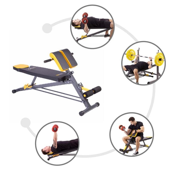 HMS Fitness LSR8311 Flad vægttræningsbænk Justerbart sæde Hjem Sort, Gul