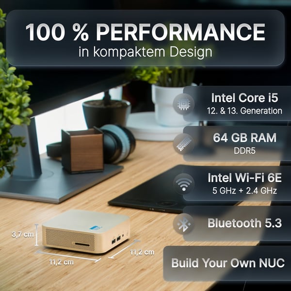 FutureNUC Lux NUC 12i5HL-W11P-512/2x8W6E Intel® Core™ i5 i5-12450H 16 GB DDR4-SDRAM 512 GB SSD Windows 11 Pro Mini PC Guld