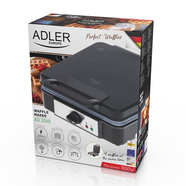Adler AD 3049 vaffeljern 4 vaffel/vafler 1800 W Sort