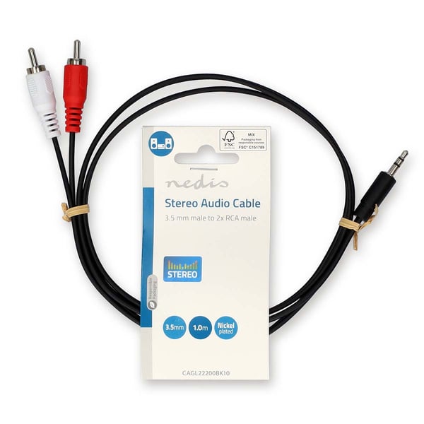 Nedis CAGL22200BK10 audiokaapeli 1 m 3.5mm 2 x RCA Musta