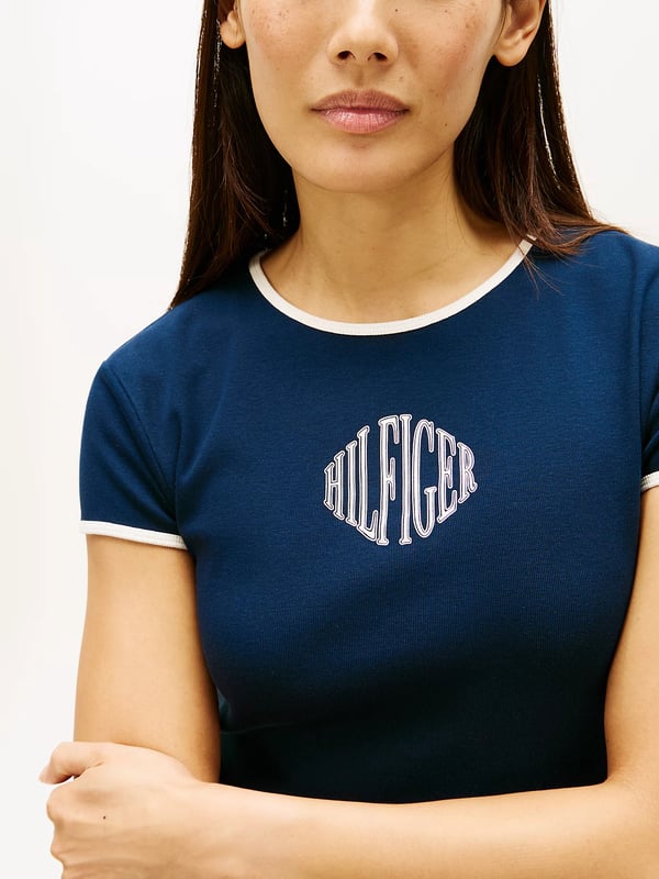 Tommy Hilfiger Logo Slim Ringer T-Shirt T-paita Pyöreä pääntie Puuvilla