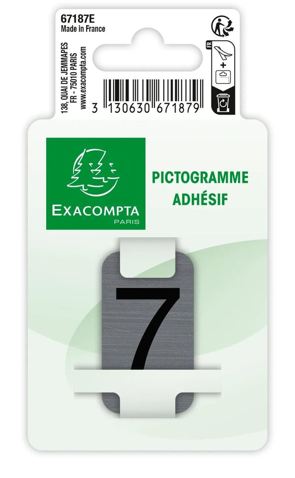 Pikkukuva 2 / 2: Exacompta 67187E itsekiinnittyvä symboli Harmaa Numero