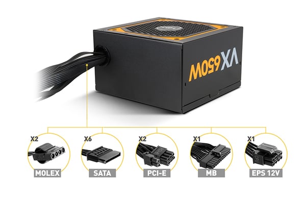 Miniatyrbild 3 av 10: NOX Urano VX Bronze Edition strömförsörjningsenheter 650 W 20+4 pin ATX ATX Svart, Orange