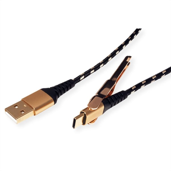 ROLINE 11.02.8920 USB-kablar USB 2.0 1 m USB A USB C 0,48 Gbit/s Svart, Guld