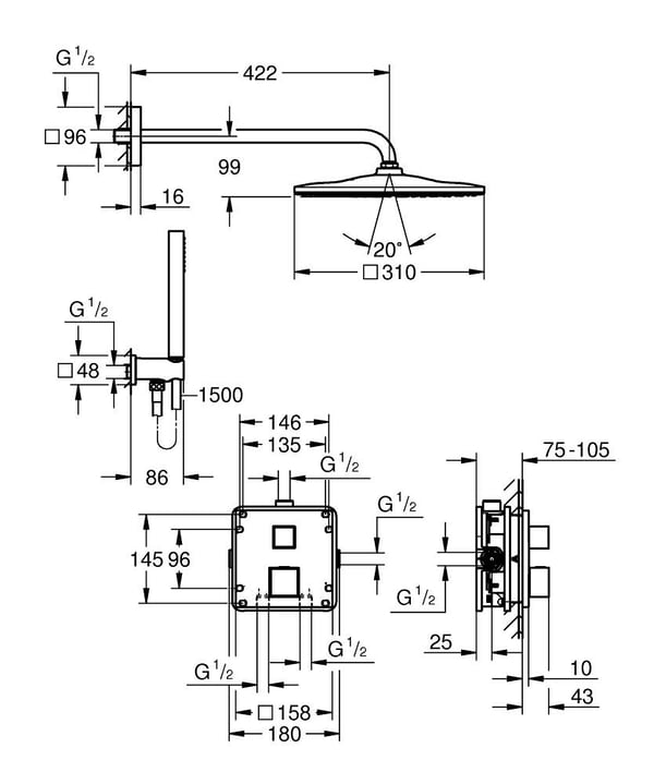 Pikkukuva 3 / 4: GROHE Precision Cube suihkujärjestelmä Kromi