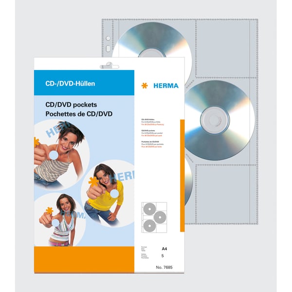 HERMA 7685 optisk disk etui 6 diske Transparent