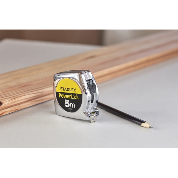 Stanley Powerlock måttband 5 m Kolstål Svart, Rostfritt stål, Gul