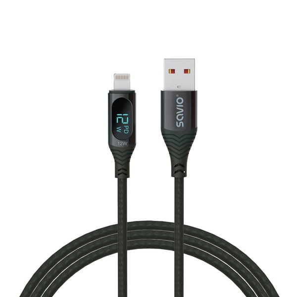 Savio USB - Lightning cable with display CL-173 1 m black Musta Savio USB - Lightning cable with display CL-173 1 m black Musta