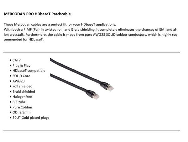 Miniatyrbillede 2 af 2: Mercodan PRO HDbaseT 20,0m, KAT7 S/FTP Patchkabel,, sort, LSZH Halogenfri, AWG23 Solid netværkskabel 20 m Cat7 S/FTP (S-STP) Rund
