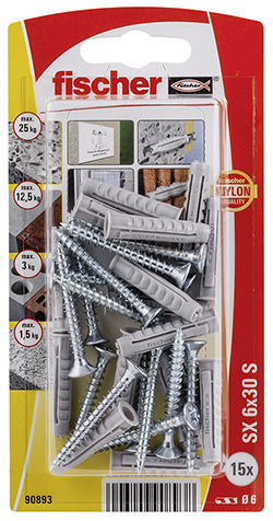 Fischer 90893 dyvel 15 stk Metal, Plast Rund