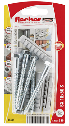 Fischer 90895 ruuviankkuri ja seinätulppa 5 kpl Ruuvi- & ankkurisarja 50 mm