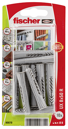 Fischer 90870 ruuviankkuri ja seinätulppa 10 kpl Kiinnitystulppa 50 mm