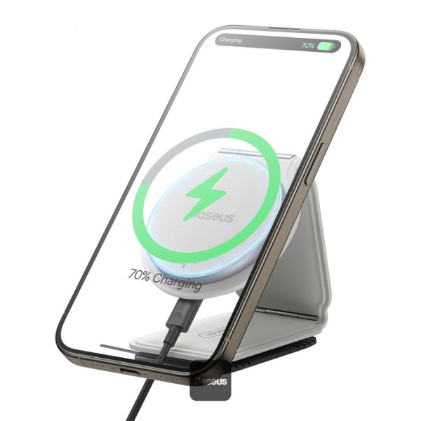 Miniatyrbillede 1 af 4: Baseus C02 PrimeTrip Smartphone Hvid USB Trådløs opladning Hurtig opladning Indendørs, Automatisk, Udendørs
