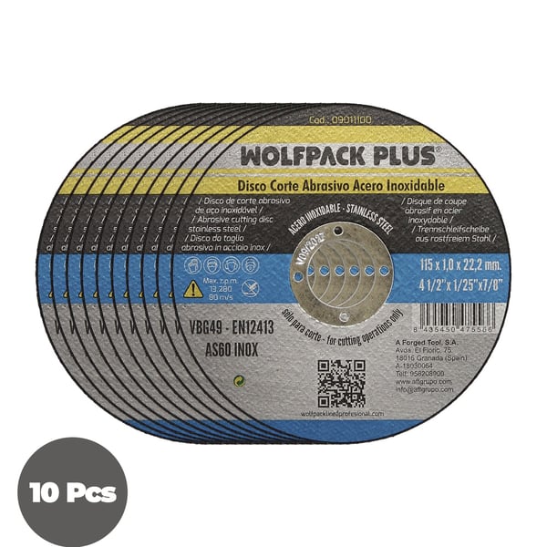 Wolfpack Disco Corte Abrasivo Acero Inoxidable Ø 115 x 22,2 Mm. Espesor 1,0 Mm.