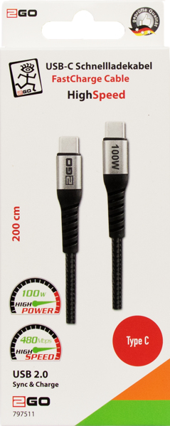Miniatyrbillede 2 af 2: 2GO 797511 USB-kabel USB 2.0 2 m USB C 0,48 Gbit/sek. 100 W Sort, Sølv