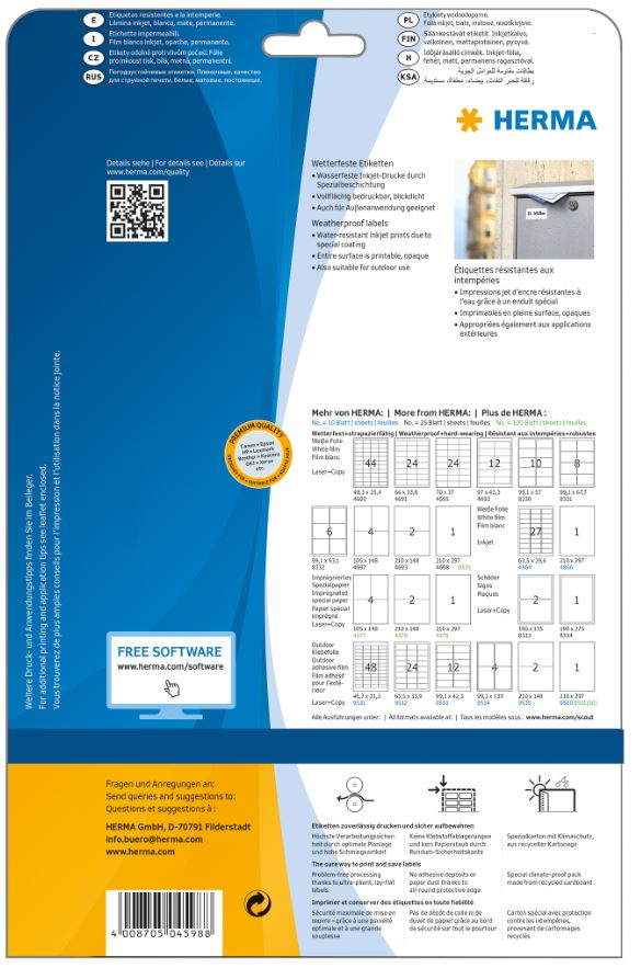 HERMA 4598 självhäftande etiketter Rektangel Permanent Vit 40 styck