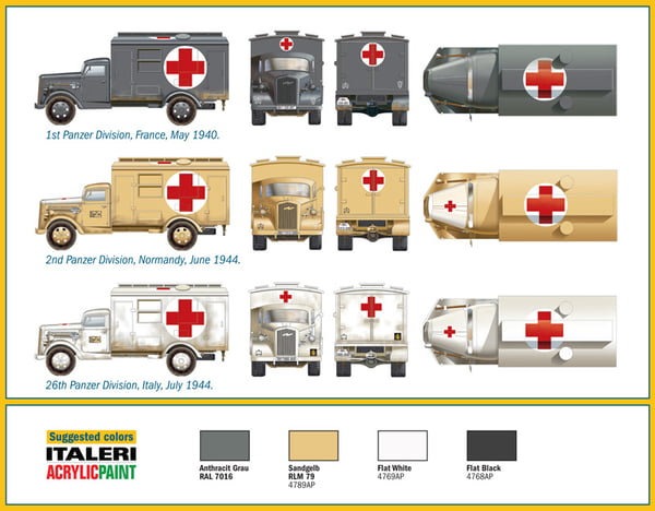 Miniatyrbillede 2 af 4: Italeri KFZ.305 AMBULANCE Military truck model Monteringssæt 1:72