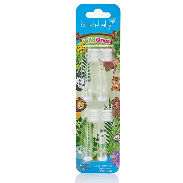 Brush-Baby BRB241 børstehoved til elektrisk tandbørste 4 stk Transparent, Hvid