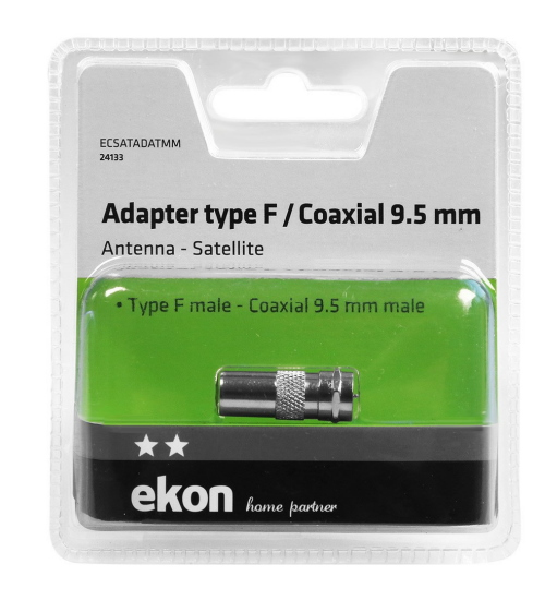 Miniatyrbild 2 av 2: Ekon ECSATADATMM kabelomvandlare (hane/hona) F 9.5 mm Rostfritt stål