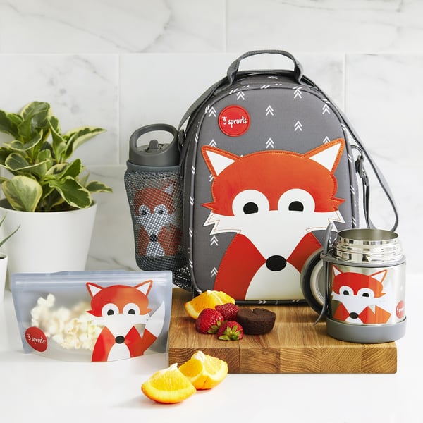 3 Sprouts Fox lunch bag Lunchväska PU skinn, Polyester Grå 1 styck
