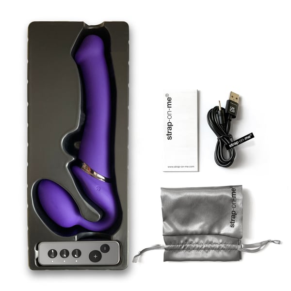 Strap-on-me Vibrating Remote Controlled 3 Motors Fantasy dildo Analsex, Vaginal sex Lilla Silikone 156 mm 3,3 cm
