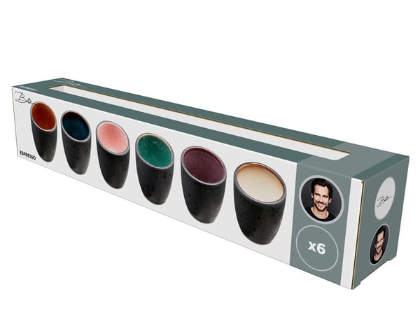 BITZ 821290 Kopp Bärnsten, Svart, Blå, Gräddfärgad, Grön, Rosa, Lila Espresso 6 styck