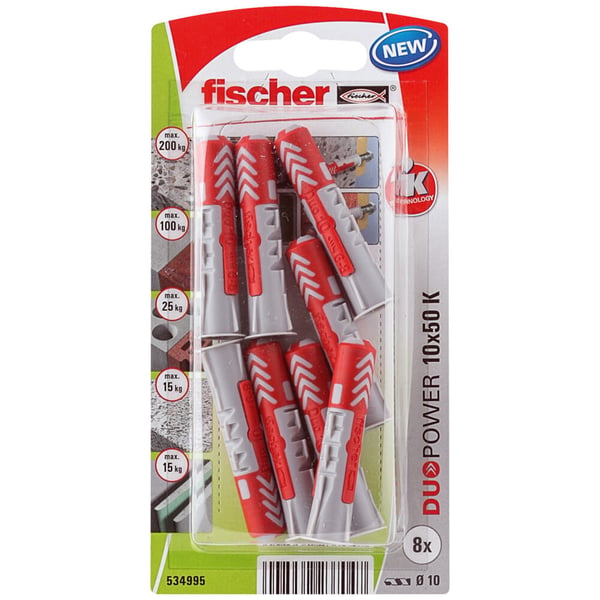 Fischer 534995 skrueanker og vægudtag 8 stk Skrue og vægstiksæt 50 mm