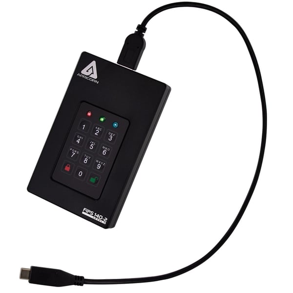 Apricorn Aegis Fortress L3 2 TB USB typ A till USB typ C 3.2 Gen 1 (3.1 Gen 1) Svart