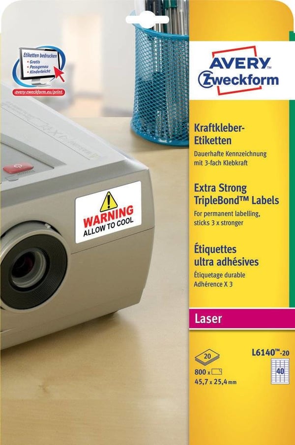 Miniatyrbillede 1 af 6: Avery L6140-20 selvklæbende etiket Afrundet rektangel Permanent Hvid 800 stk