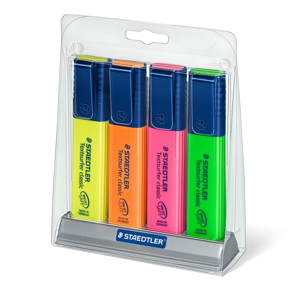 STAEDTLER Textsurfer classic 364 - 4 stk. - Grøn - Orange - Pink - Gul - Mejsel - Grøn - Orange