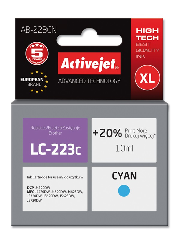 Activejet AB-223CN blæk (Brother LC223C erstatning; Supreme; 10 ml; blå)